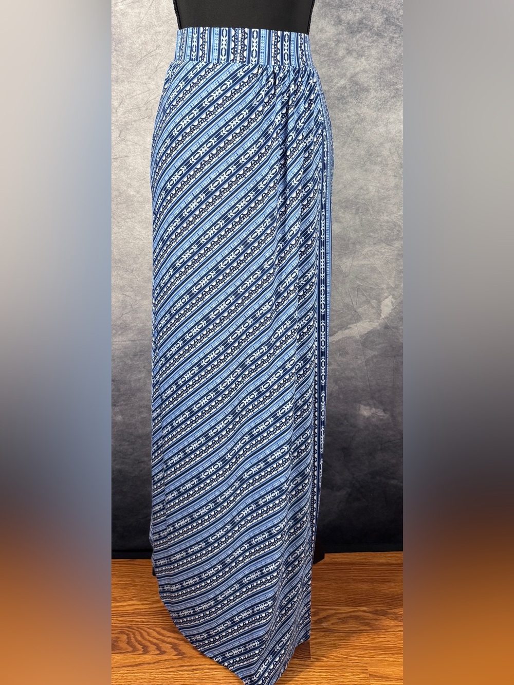 Blue Rain Blue Diagonal Printed Maxi Skirt